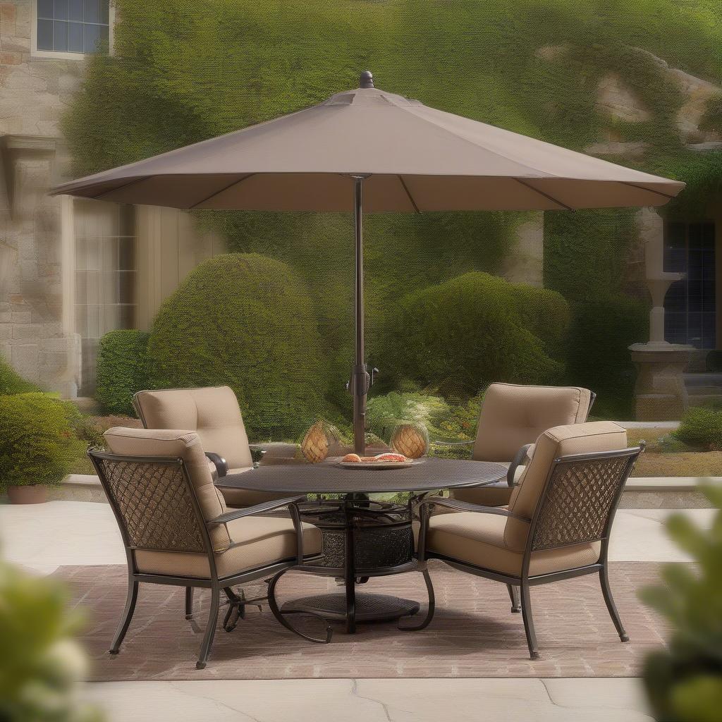 Darlee Basket Weave Umbrella Base in Antique Bronze on a Patio