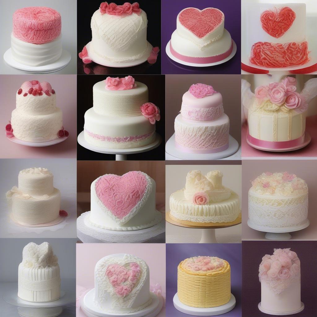 Decorated basket weave heart cakes for various occasions like birthdays, weddings, and anniversaries.