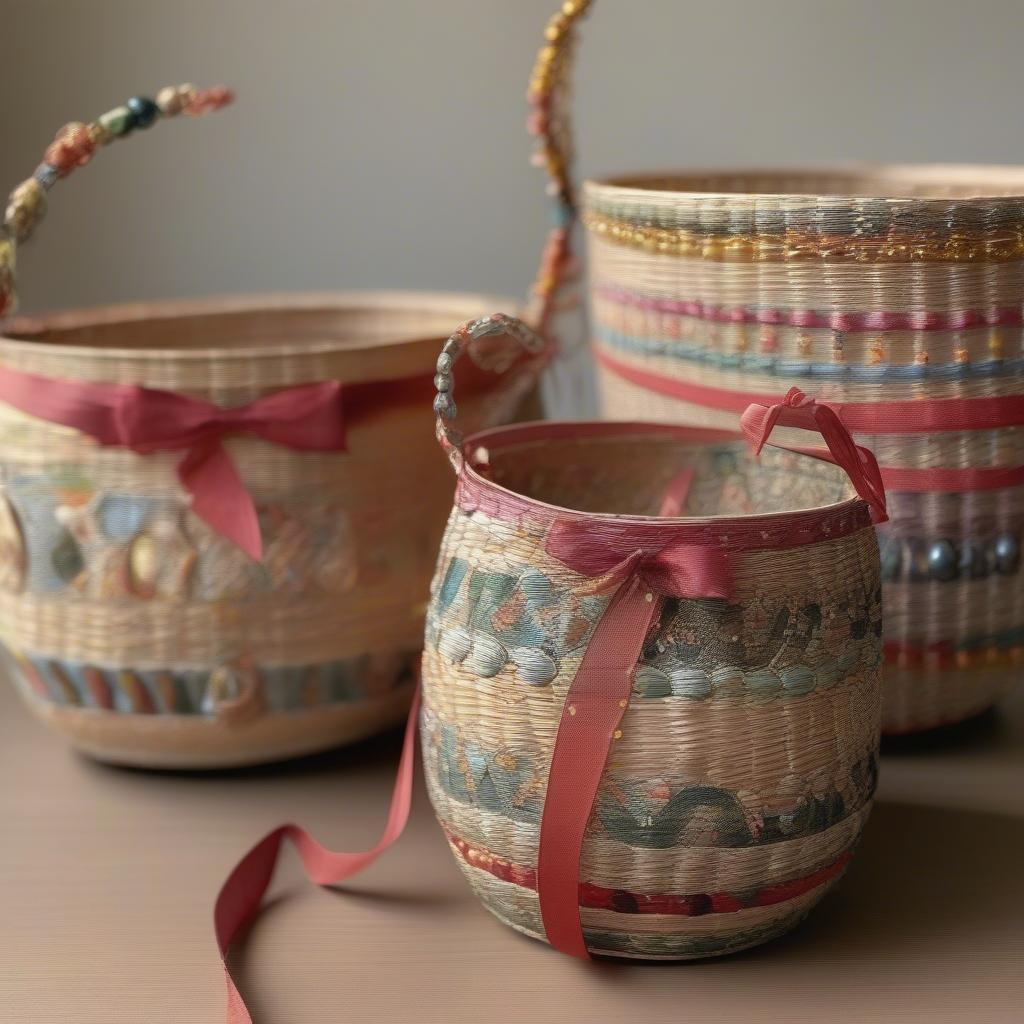 Decorated Paper Baskets with Handles and Lids