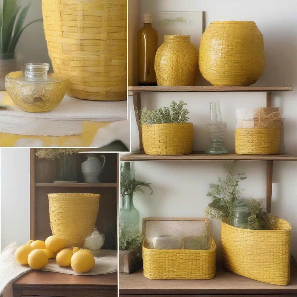 Decorating Ideas Using Vintage Yellow Glass Basket Weave