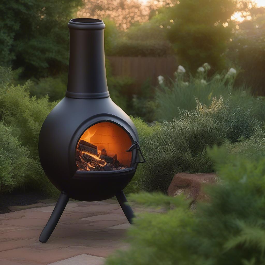 Deeco Western Basket Weave Jr Chiminea in a garden setting