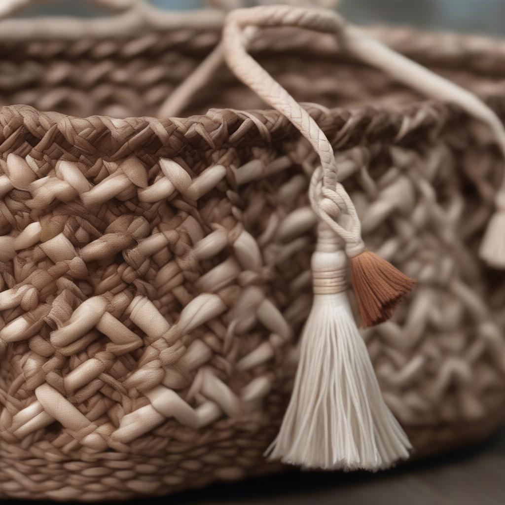 Close-up view of a deer stag tassel basket weave