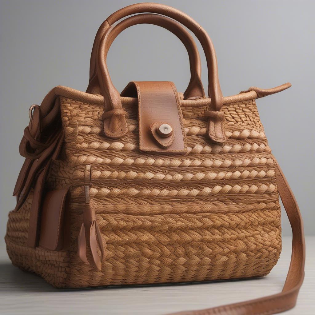 Close-up of a destiny basket weave satchel showing intricate details and craftsmanship