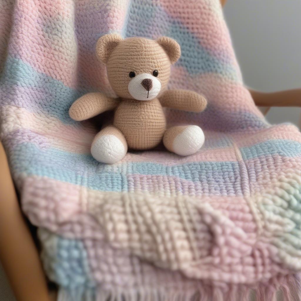 Diagonal Basket Weave Crochet Baby Blanket in Soft Pastel Yarn