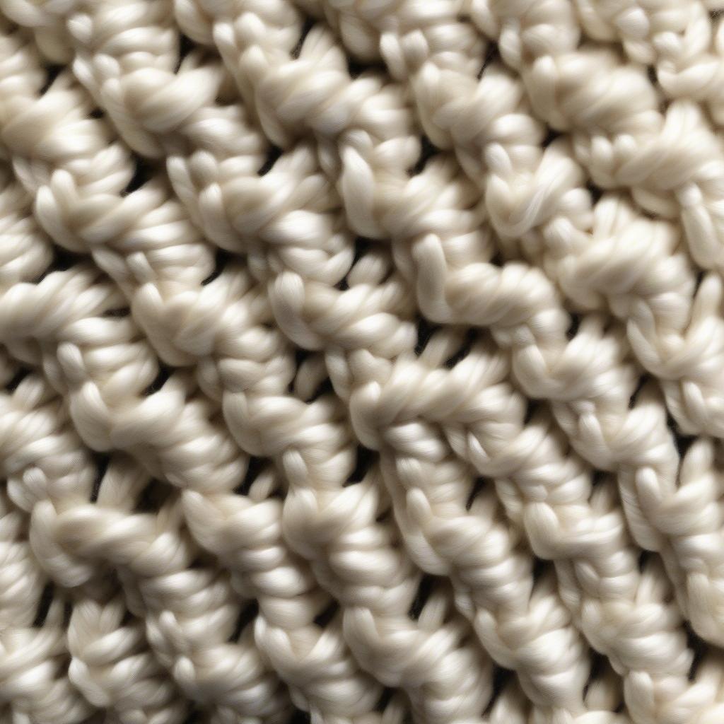 Close-up view of the diagonal basket weave stitch showing the alternating FPDC and BPDC stitches creating the woven texture.