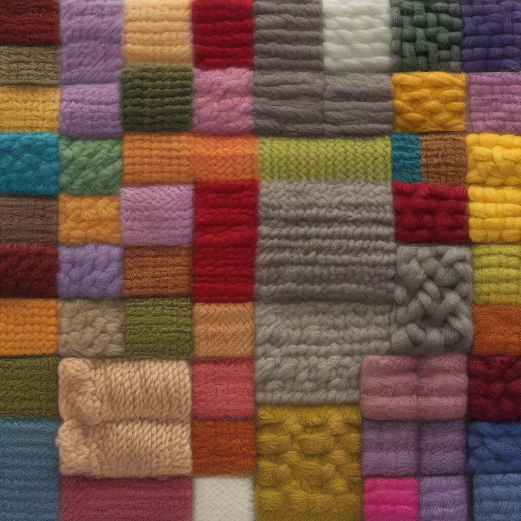 Examples of diagonal basket weave stitch variations with different yarn weights and color changes.