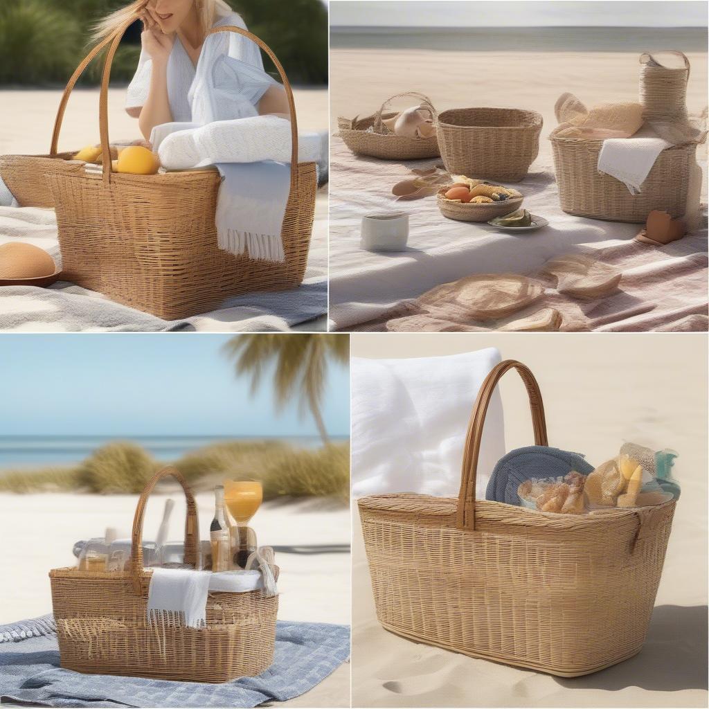 Diamond weave market baskets used in various settings