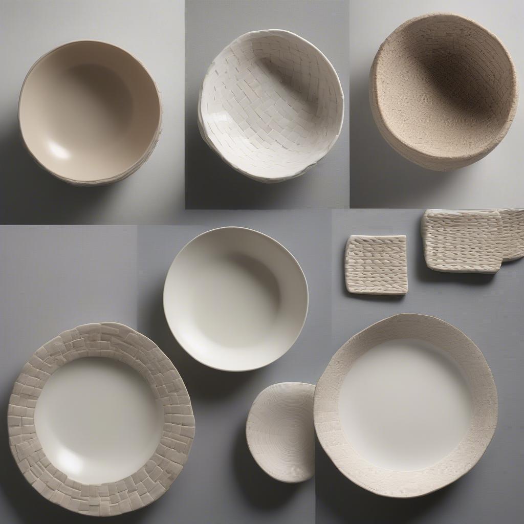 Comparison of different materials used in basket weave dinnerware: porcelain, earthenware, and stoneware