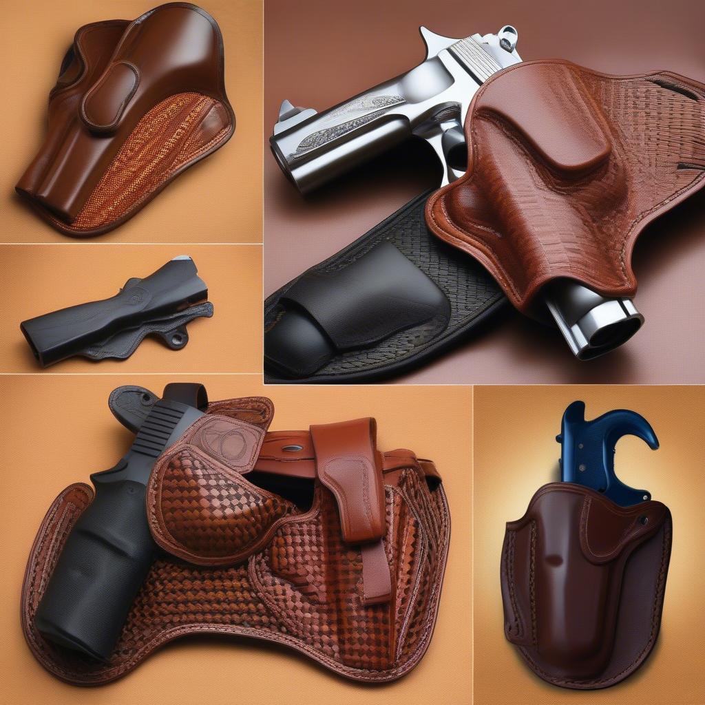 Various basket weave holster styles for different revolver sizes.