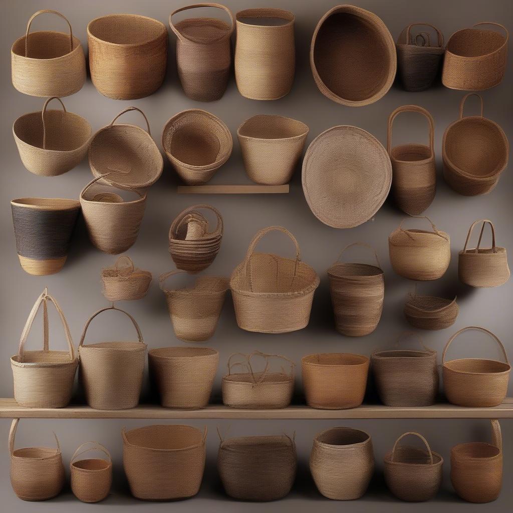 Examples of different basket weaving patterns, showcasing the variety and complexity of the craft.