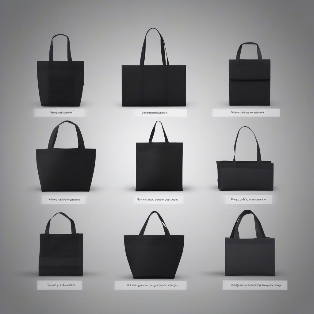 Different styles of black non-woven bags