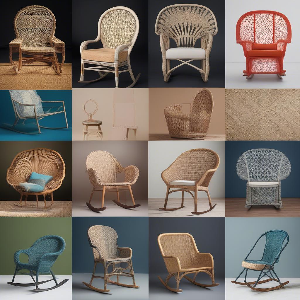 Variety of cane weave chairs with different styles and patterns