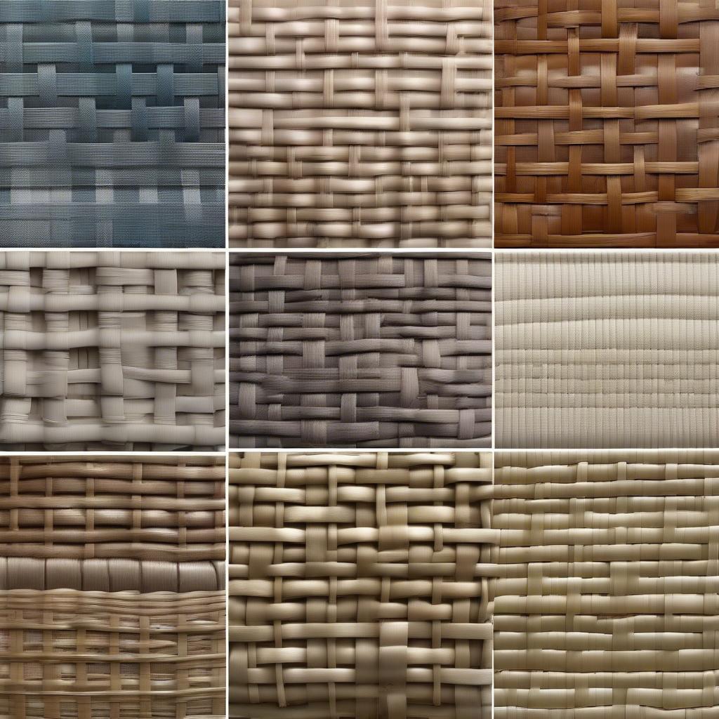 Examples of various chair seat weaving patterns, including basket weave and herringbone