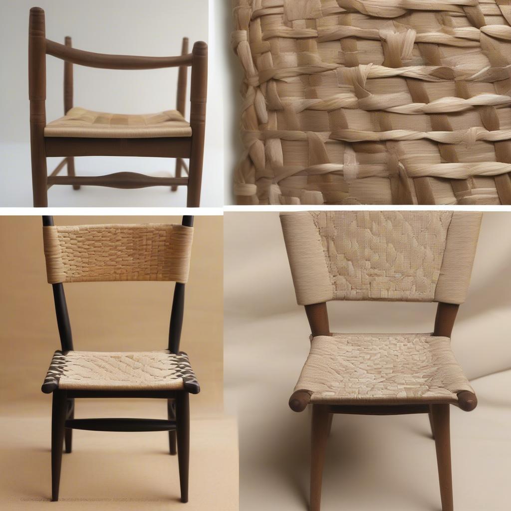 Various chair seat weaving techniques: Danish cord, rush, and splint