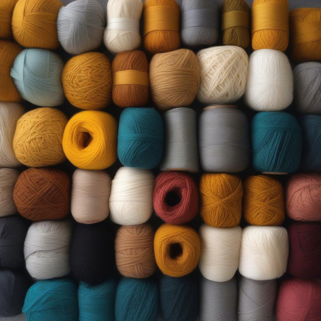 A variety of different colored yarns suitable for creating a basket weave blanket.