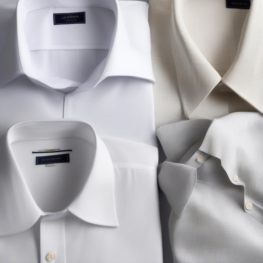 A comparison of basket weave shirts in different fabrics: cotton, linen, and a cotton-linen blend.