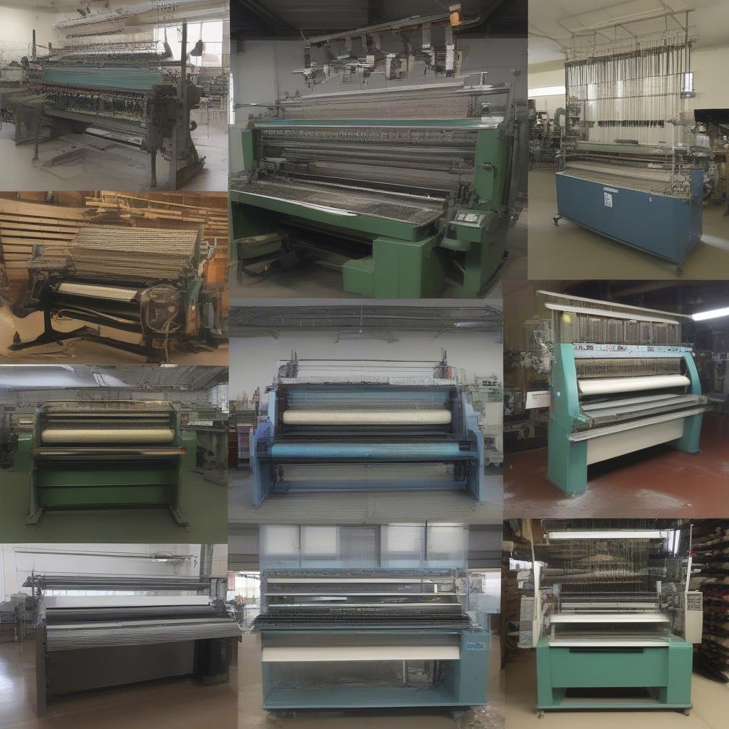 Various types of hat weaving machines, showcasing different sizes and functionalities.