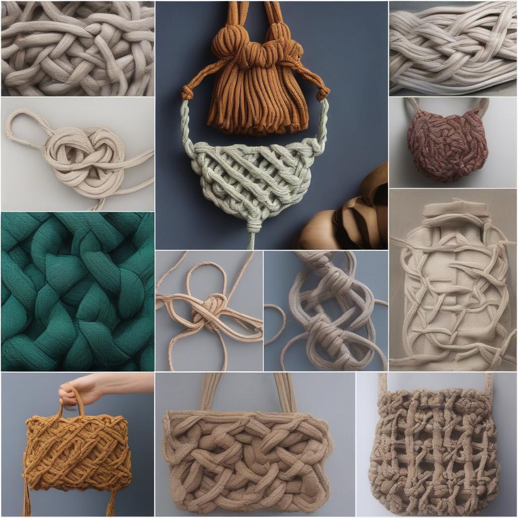 Variety of knot patterns on different shoulder bags