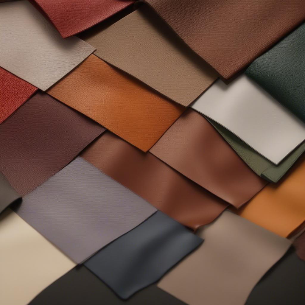 Various leather swatches showcasing different textures and colors suitable for intrecciato bags