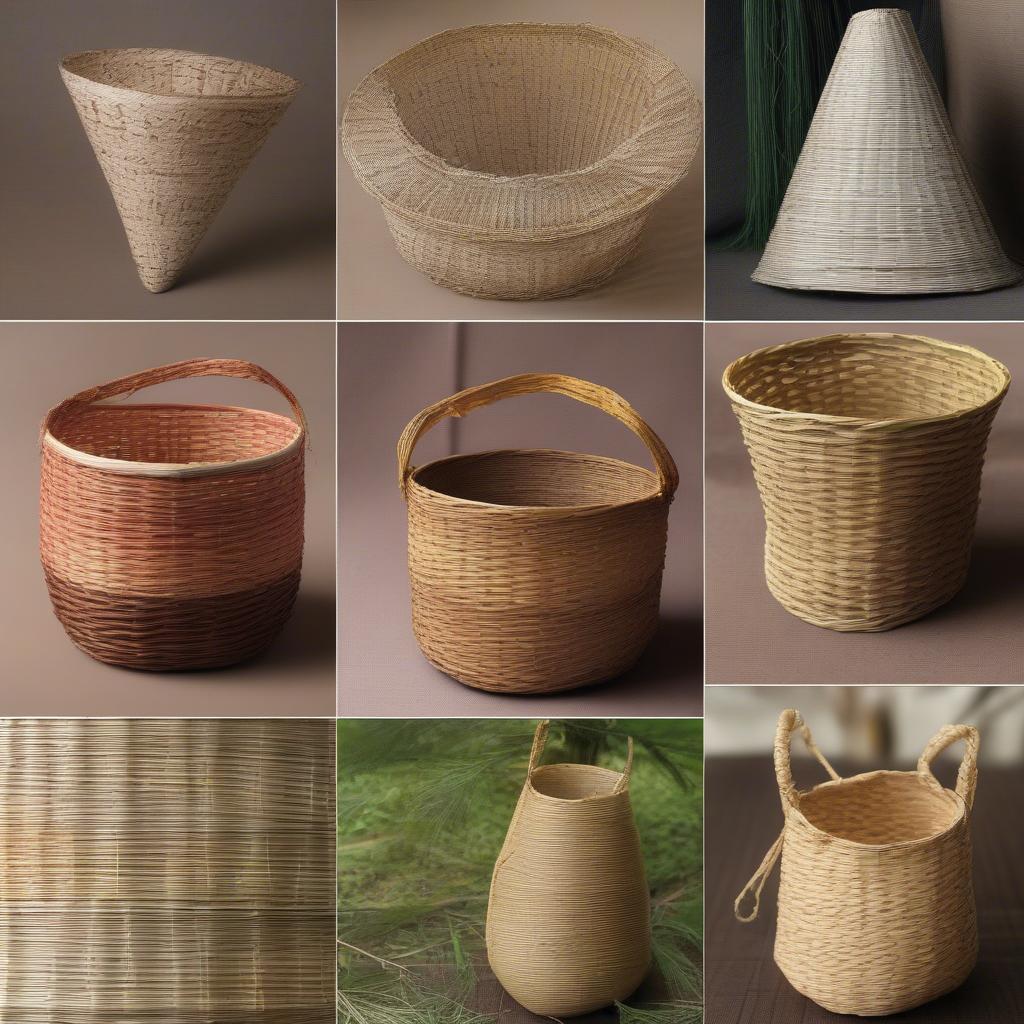 Various materials used in cone basket weaving