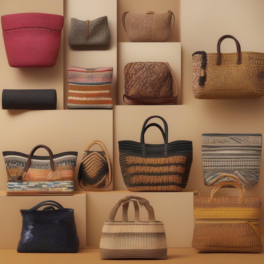 Various Styles of Montego Woven Bags Displayed on a Table