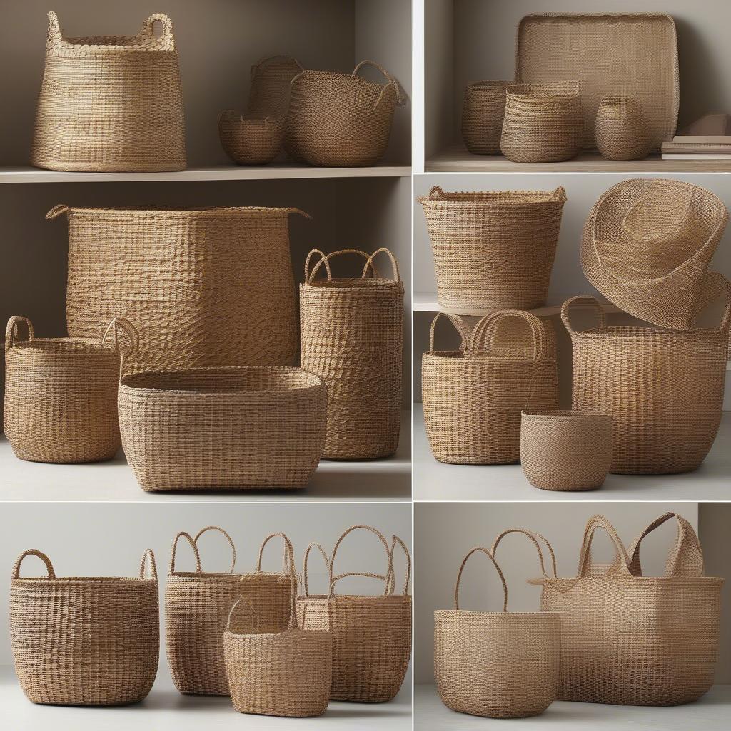 Different Sizes and Shapes of Open Weave Seagrass Baskets