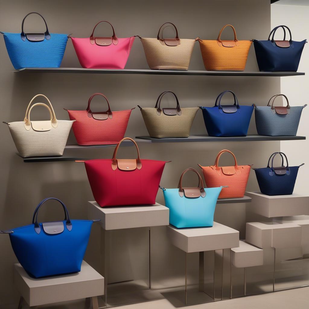 Different sizes and styles of Longchamp basket bags