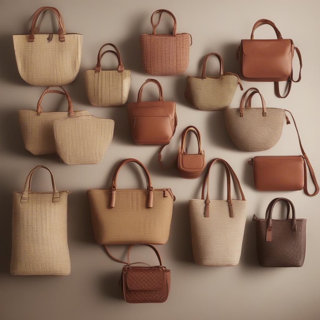 Various sizes of destiny basket weave satchels displayed together