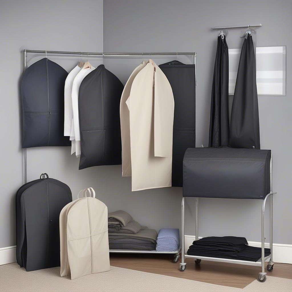 Various sizes of non-woven garment bags for different clothing items