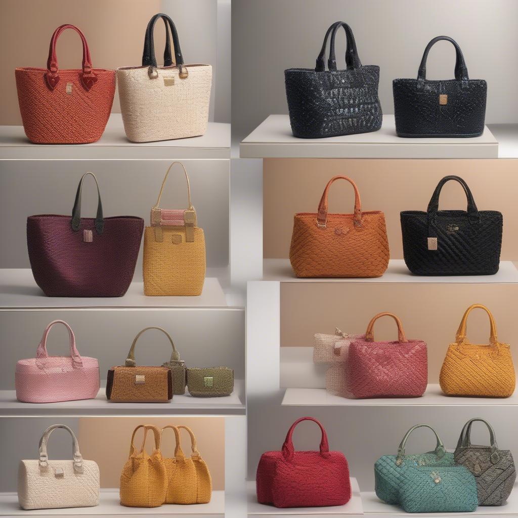 Various styles and colors of the small Kira diamond woven bag