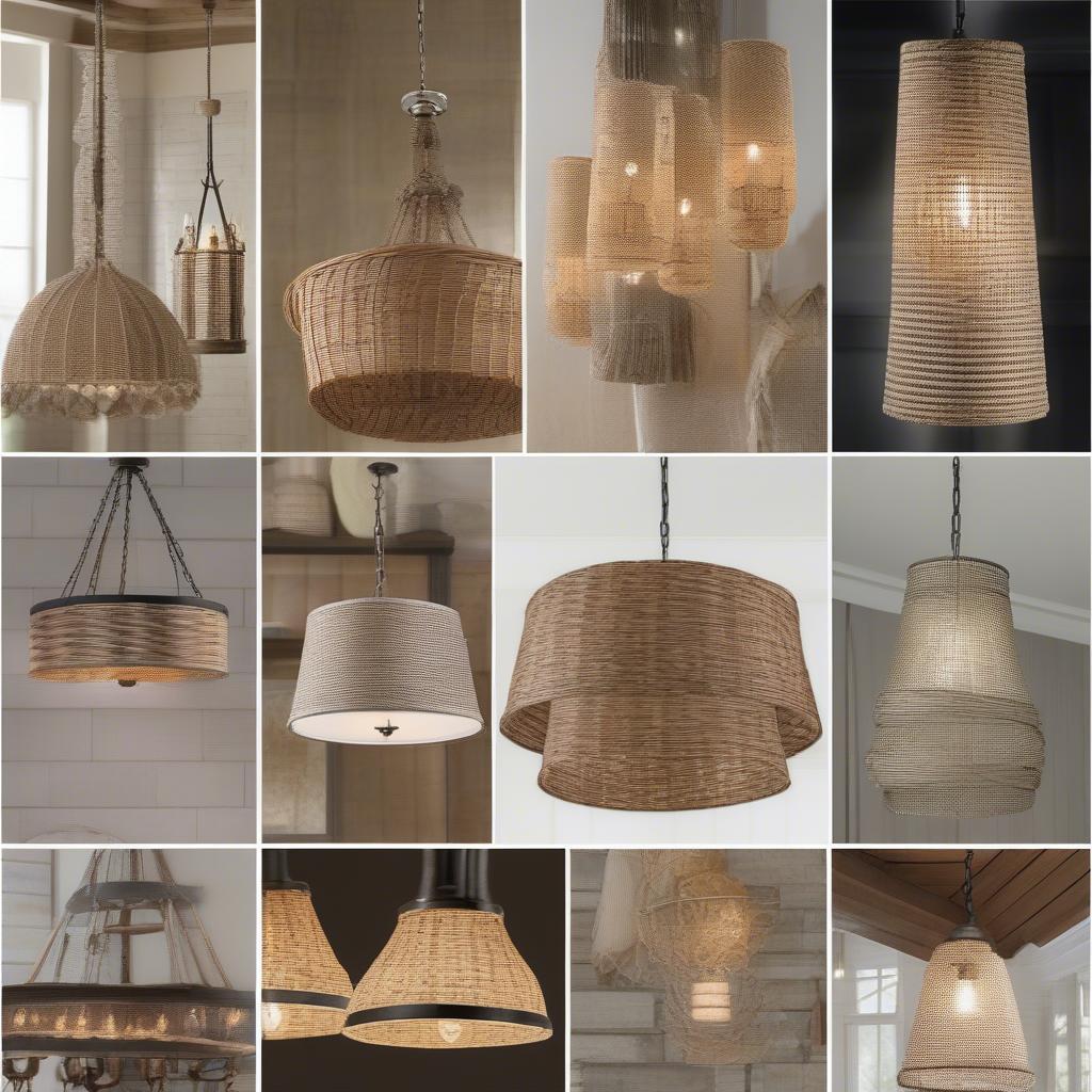 Different styles of basket weave chandelier shades