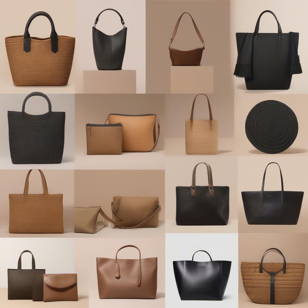 Different Styles of Brown Woven Bags with Black Straps