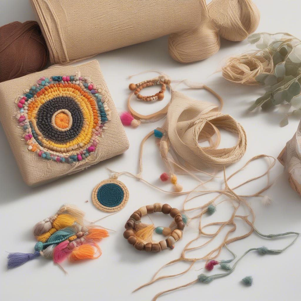 A variety of handwoven evening bag craft kits showcasing different designs, materials, and embellishments.