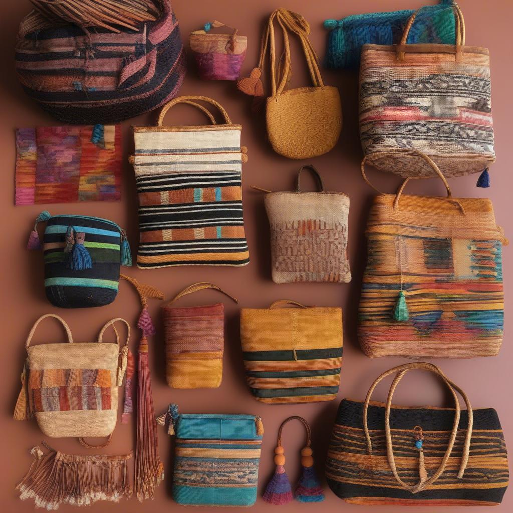 A collection of Oaxaca woven bags showcasing different styles and sizes