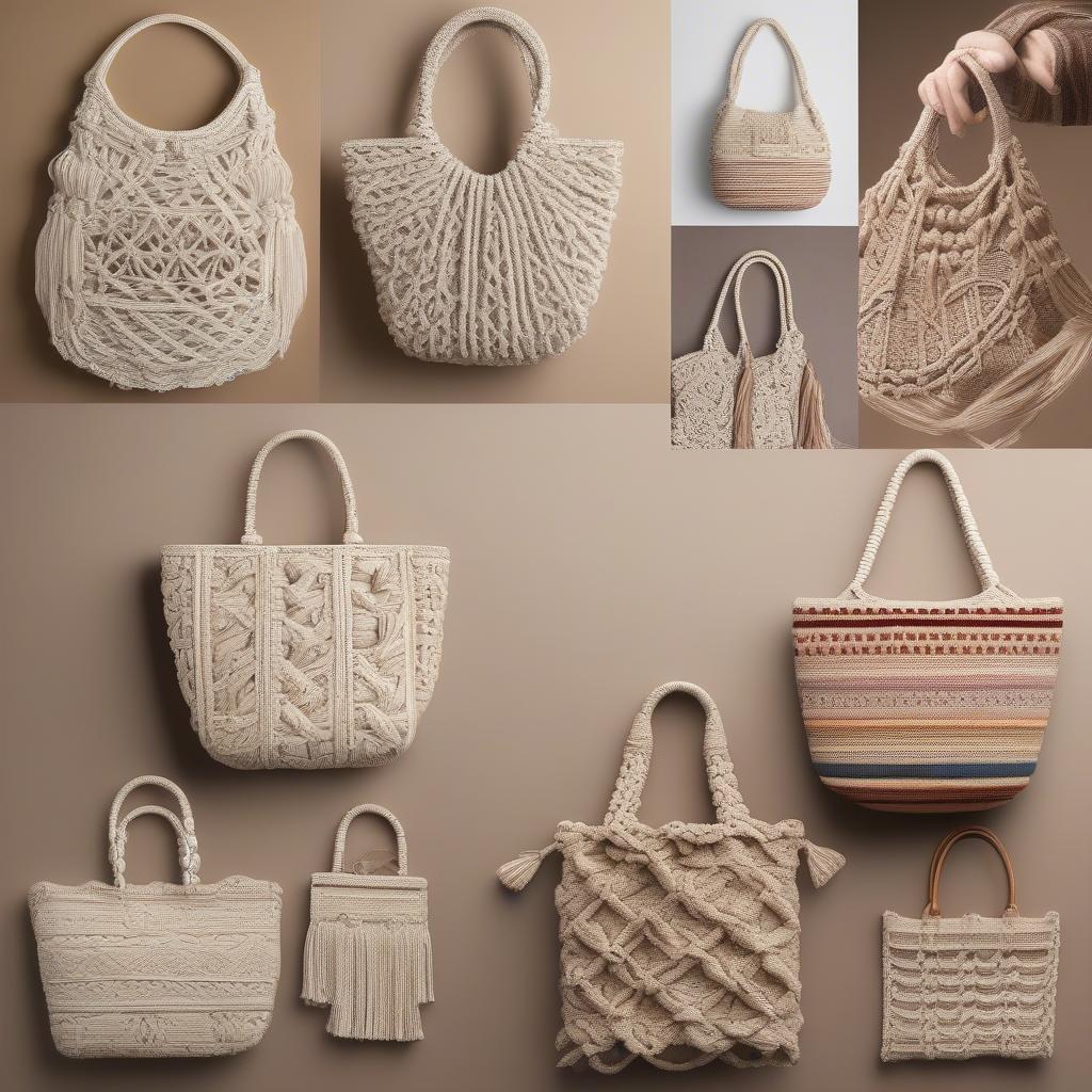 Variety of woven macrame tote bag styles