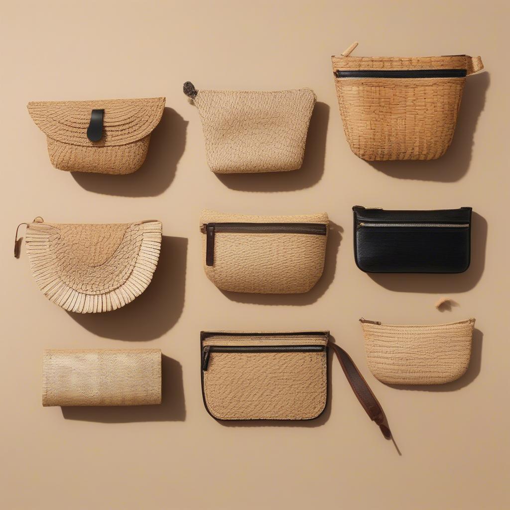 Variety of straw woven waist bags