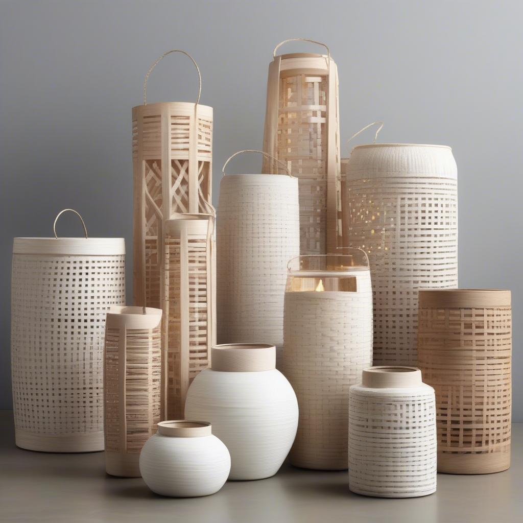 Different Styles of White Wood Basket Weave Candle Lanterns