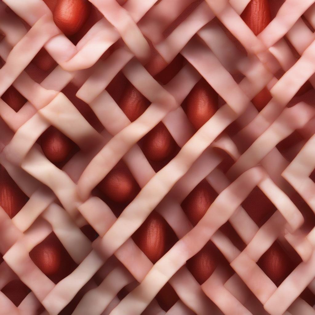 Different variations of the swineapple bacon weave, including a heart shape and a square shape.