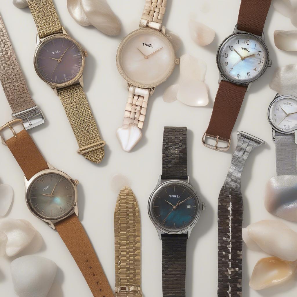 Variety of Timex Mother of Pearl Basket Weave Bands