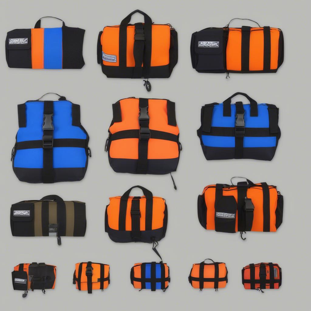 Variety of weaver throw line bags showing different sizes, colors, and features.