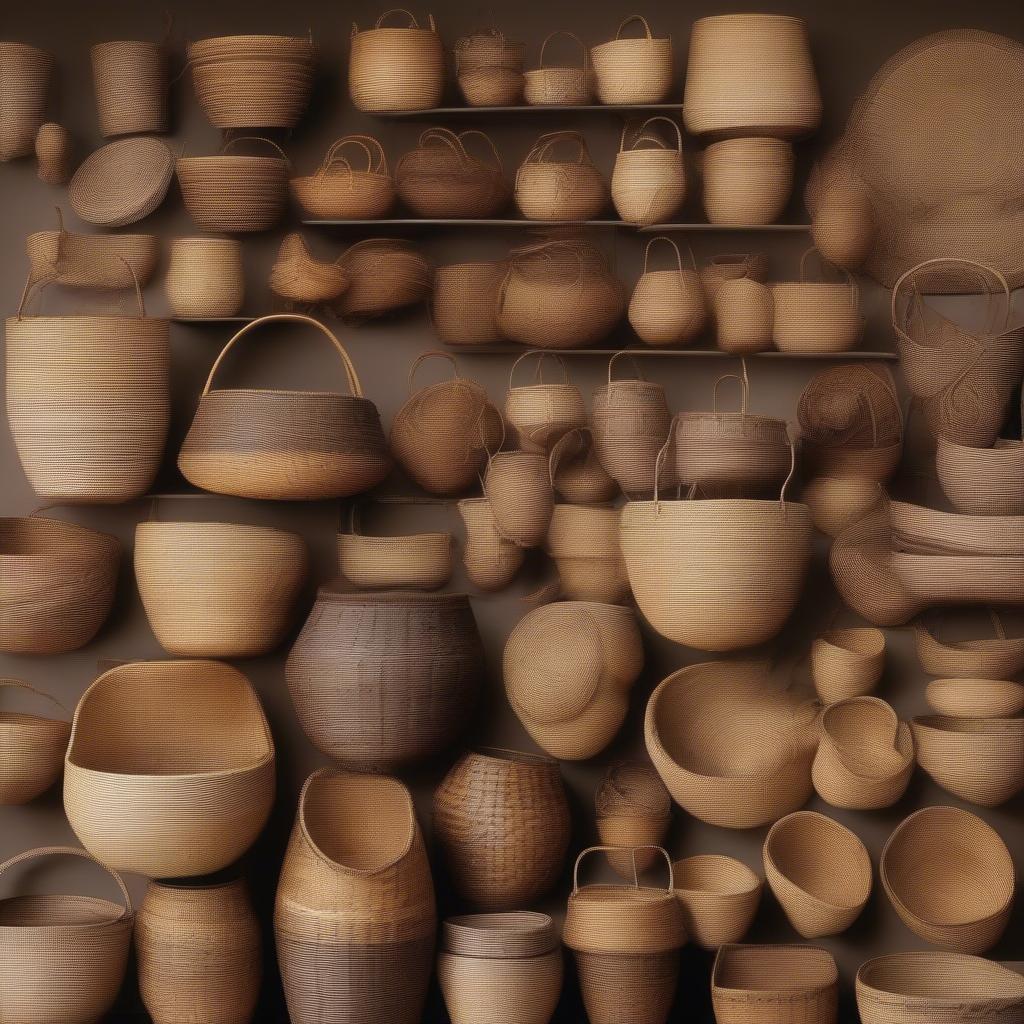 Display of various types of woven baskets