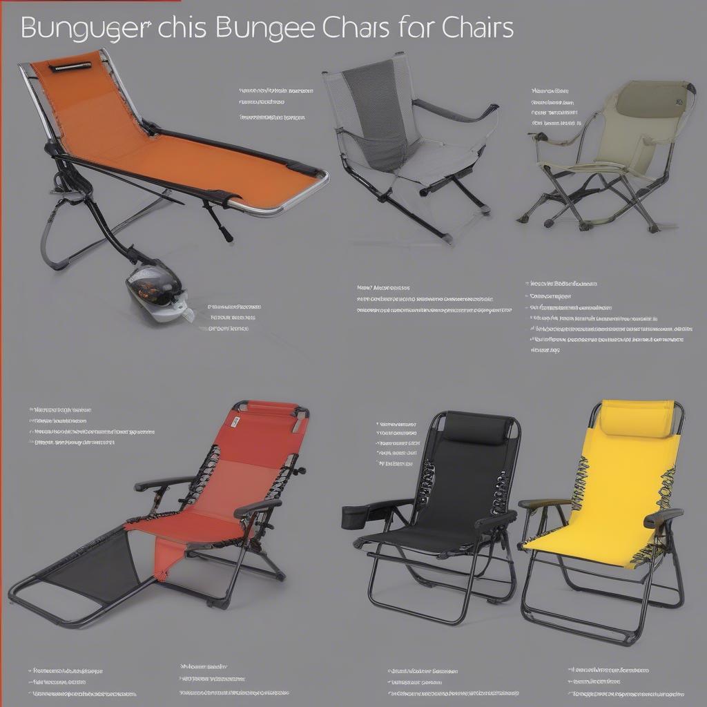 Variety of waffle weave bungee chairs in different styles, colors, and sizes.