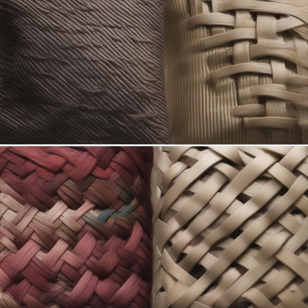 Close-up view of various weaving techniques used in creating weaved bags.