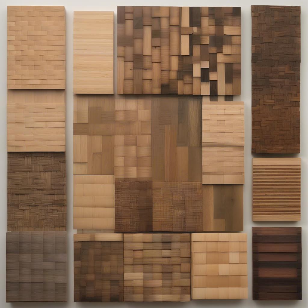 Basket weave panels crafted from different wood species showing variations in color and grain