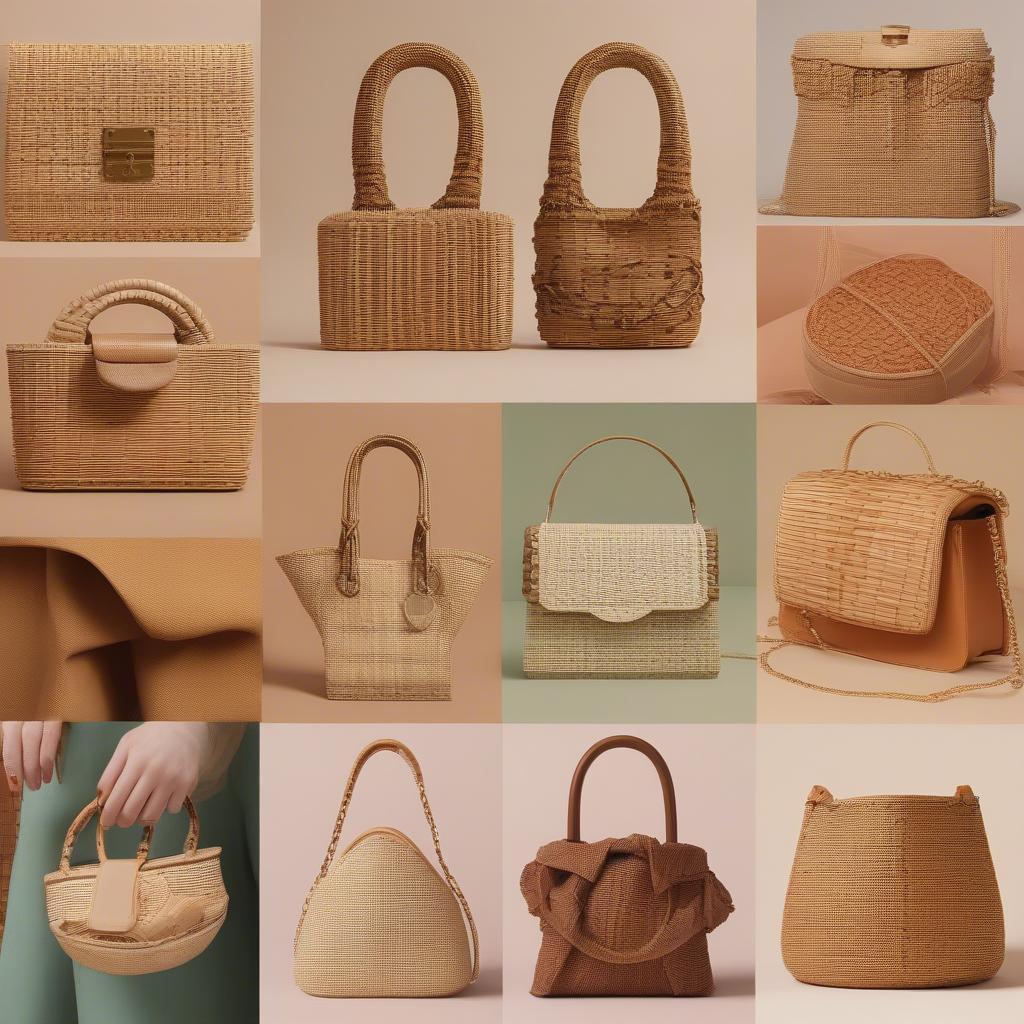 Variety of woven chain bag styles showcasing different materials, sizes, and chain designs