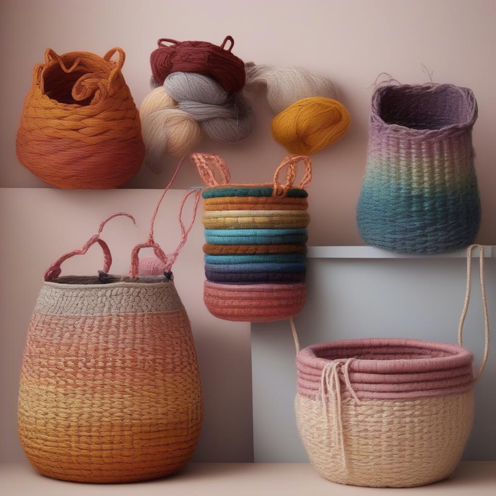 Various yarn basket weaving techniques displayed.