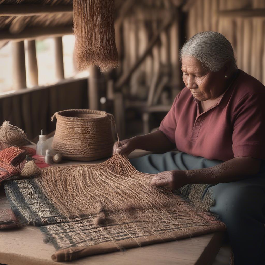 Indigenous Artisan Demonstrating the Dilly Bag Weaving Process