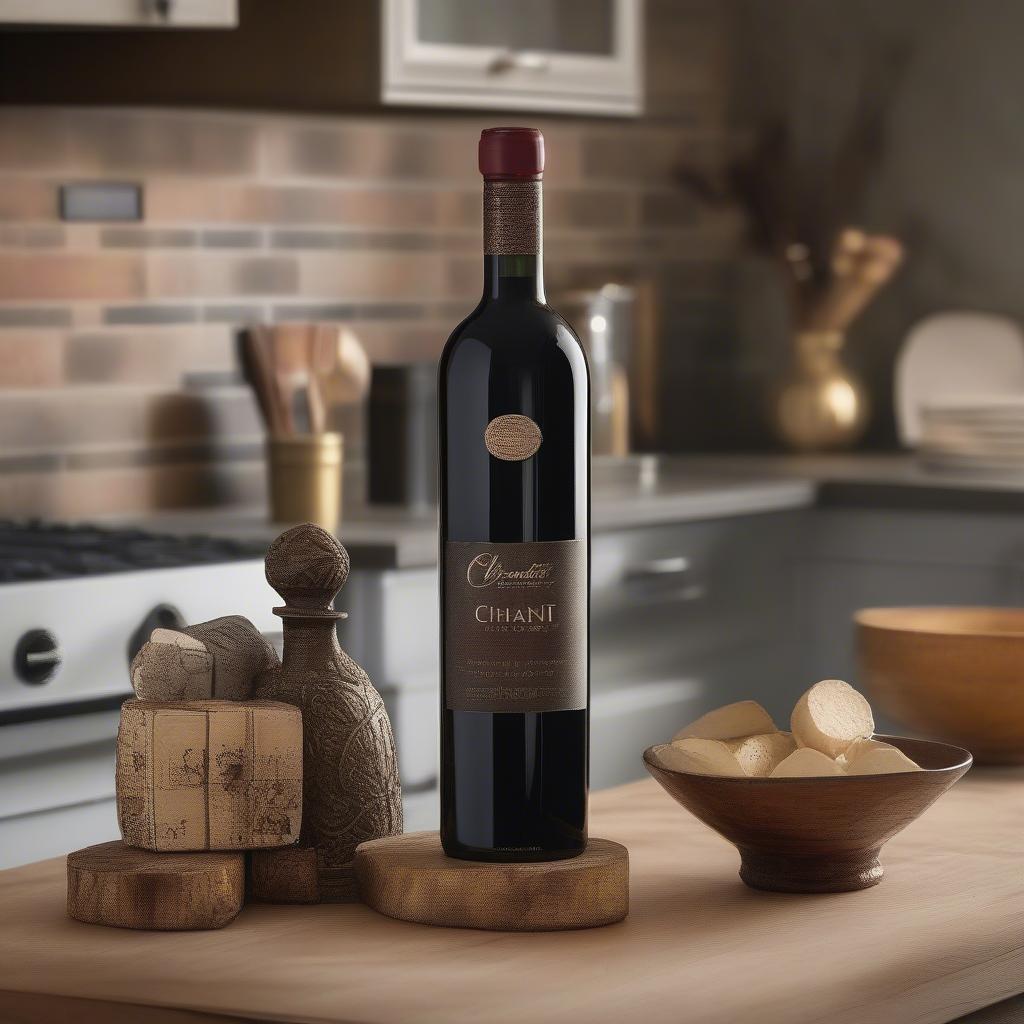 Displaying a Chianti fiasco bottle in a kitchen.