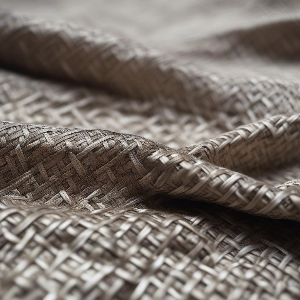 Close-up view of a handmade basket weave shirt, showcasing the intricate weaving pattern and texture.