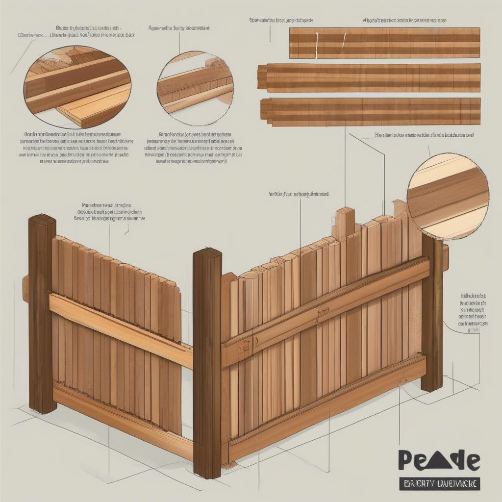 Step-by-step guide illustrating the process of building a DIY cedar basket weave fence, showing how the cedar planks are woven between the posts.